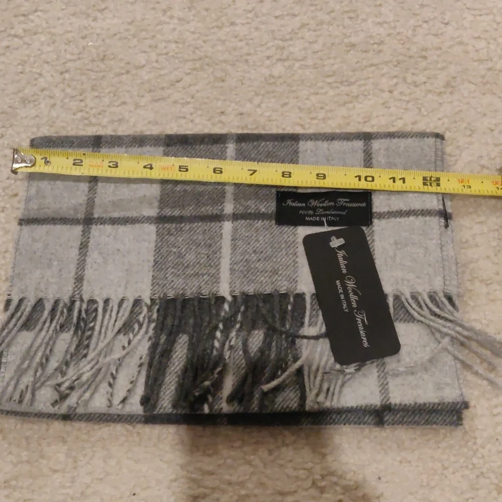 New!Gray Men's Plaid Handcrafted Soft LambWool Scarf Made In Italy Y2K Cottageco